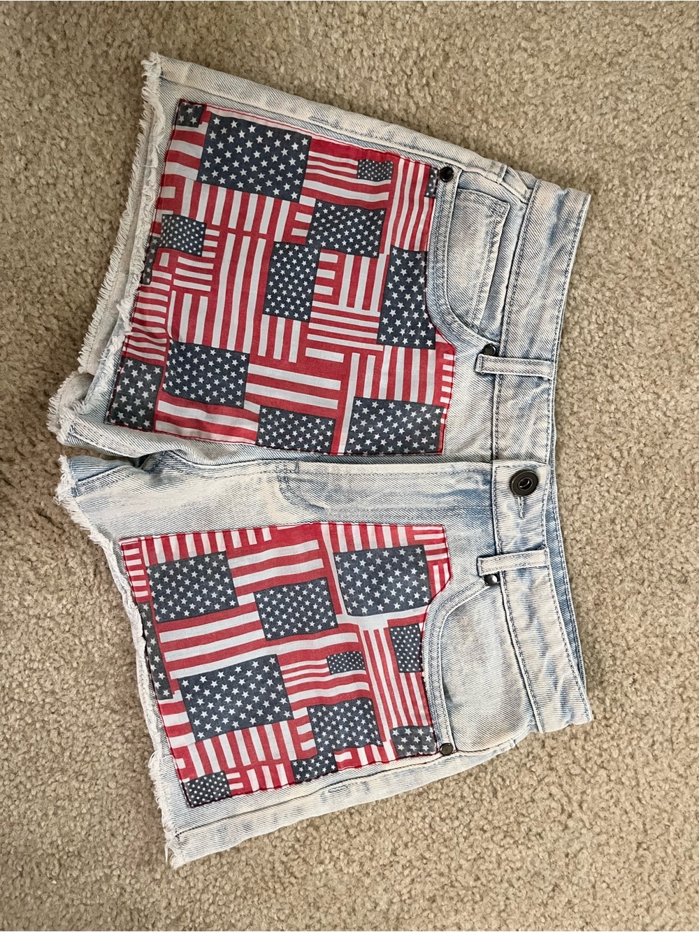 Forever 21 Light Wash Denim Shorts American Flag Panels